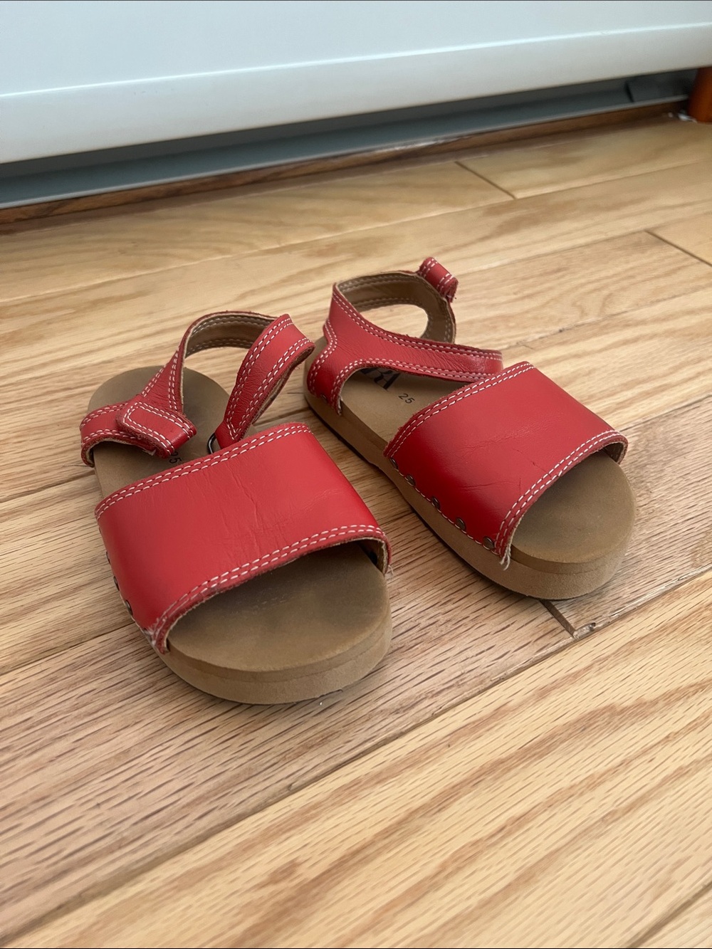 Zara Red Leather Kids Sandals with Hook-and-Loop Straps